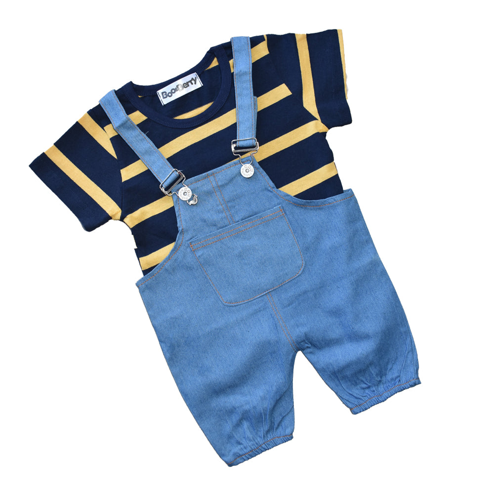 Baby Boy Stripe Pattern Tee and Shorts Set Black