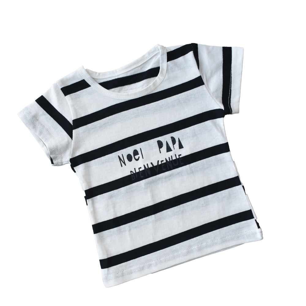 Baby Boy Stripe Pattern Tee and Shorts Set White