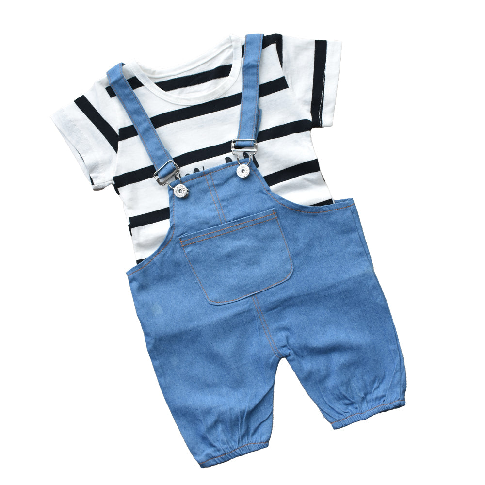 Baby Boy Stripe Pattern Tee and Shorts Set White