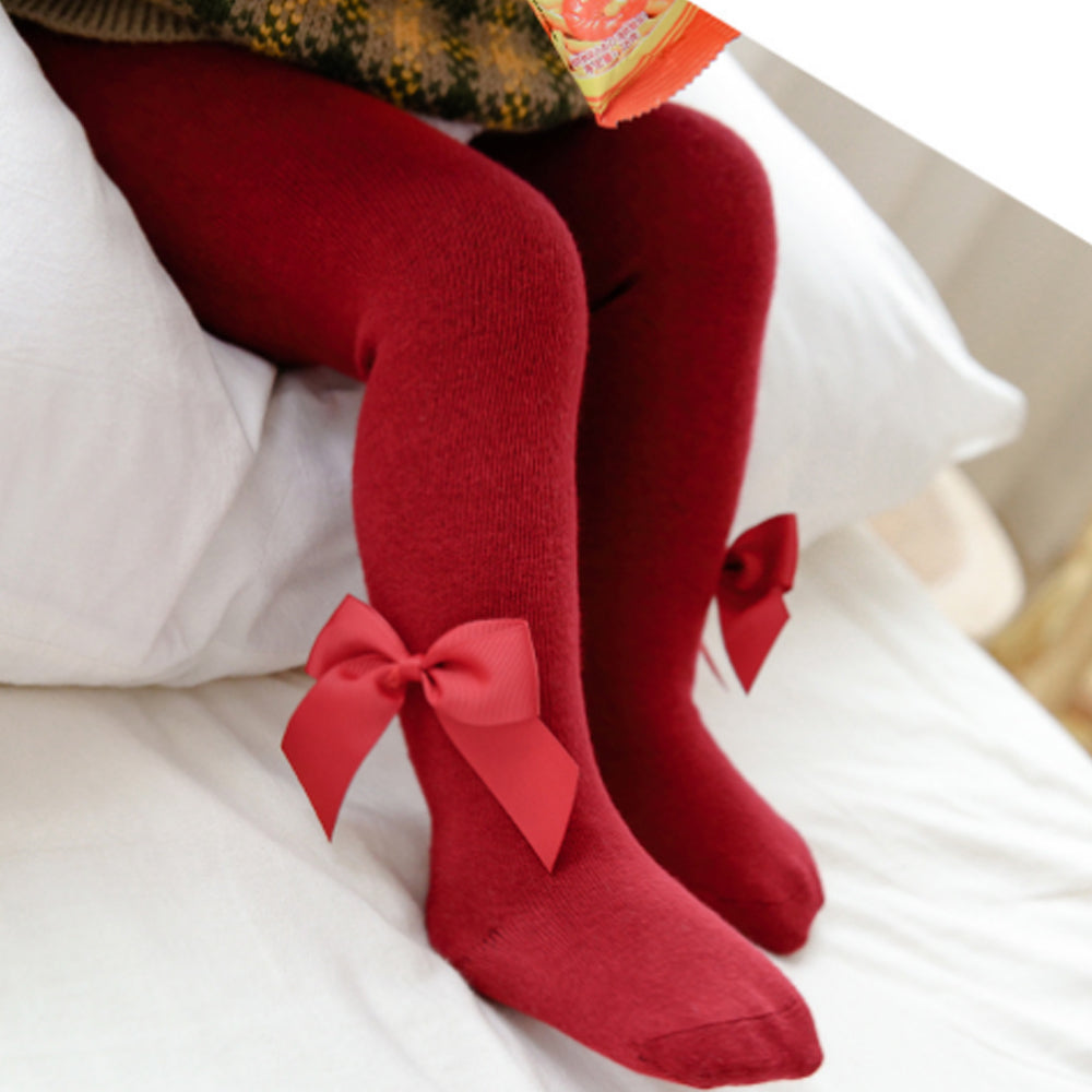 Baby Bowknot Solid Tights Maroon