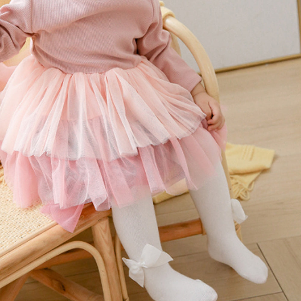 Baby Bowknot Solid Tights White