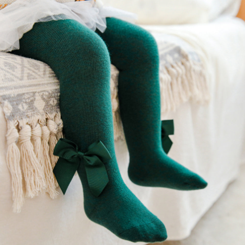 Baby Bowknot Solid Tights Green