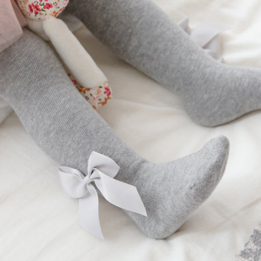 Baby Bowknot Solid Tights Gray